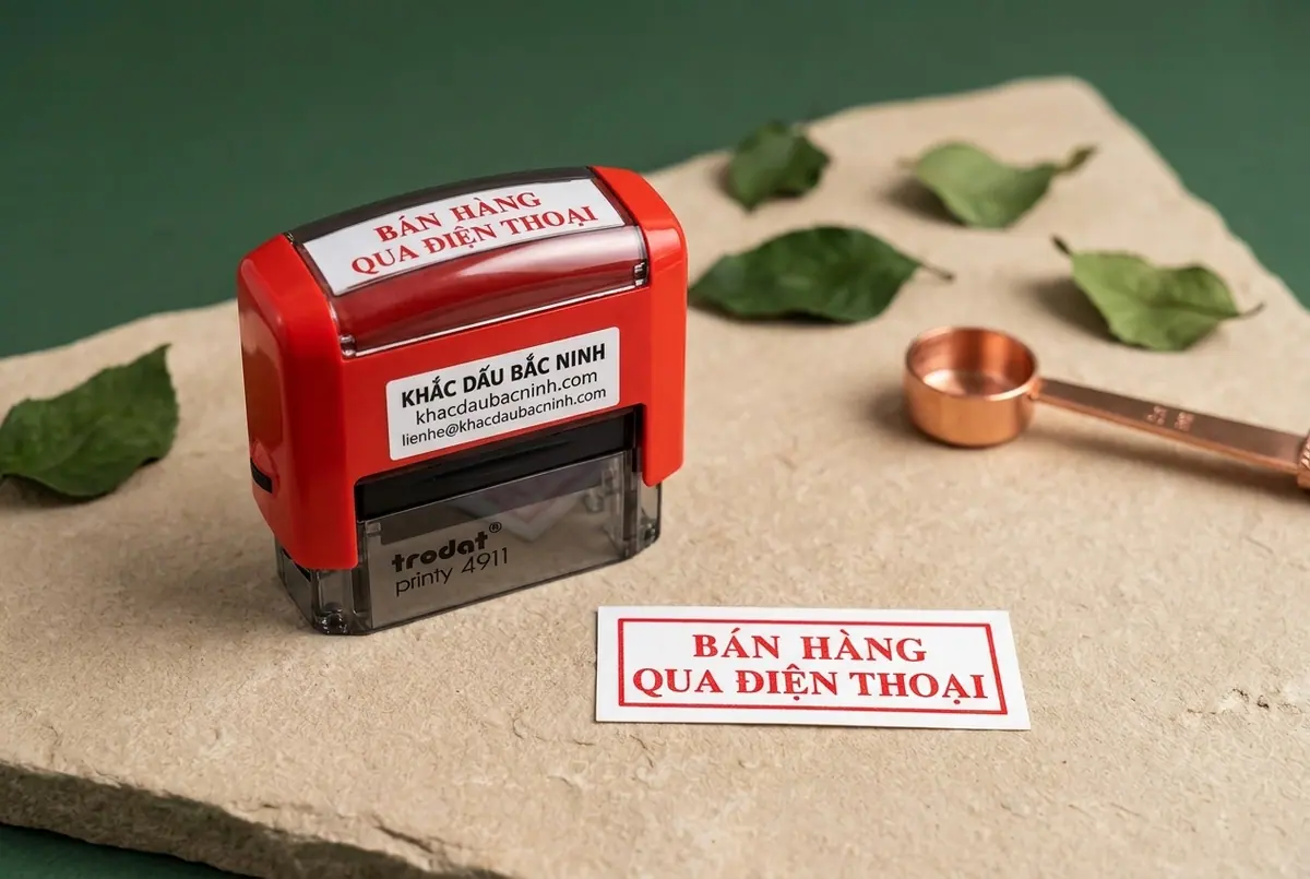 Minh họa mẫu con dấu vuông kết hợp logo cửa hàng