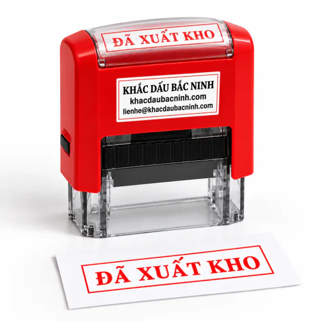 Dấu Đã xuất kho Trodat 4911 màu đỏ, tem Khắc Dấu Bắc Ninh và bản đóng mực đỏ