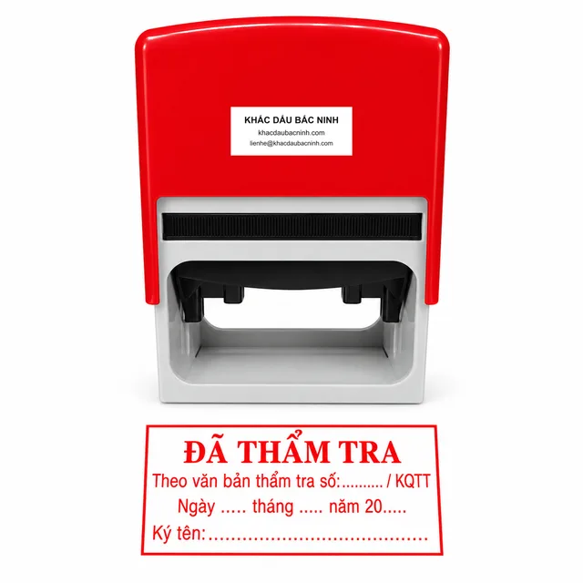 Dấu Đã thẩm tra thân đỏ và bản đóng mực đỏ