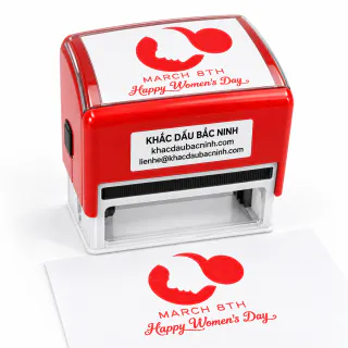 Dấu logo ngày Quốc tế Phụ nữ màu đỏ với tem Khắc Dấu Bắc Ninh