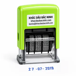 Dấu ngày tháng năm màu xanh với tem Khắc Dấu Bắc Ninh