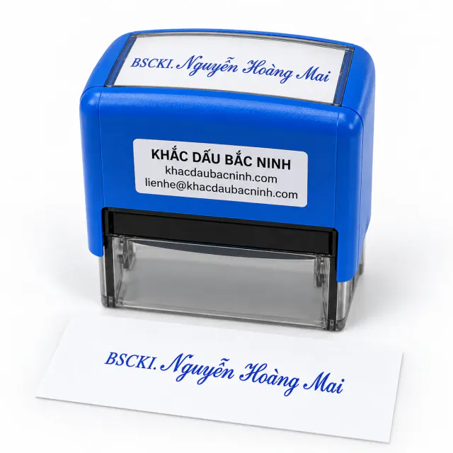 Dấu tên bác sĩ BSCKI Nguyễn Hoàng Mai với tem Khắc Dấu Bắc Ninh